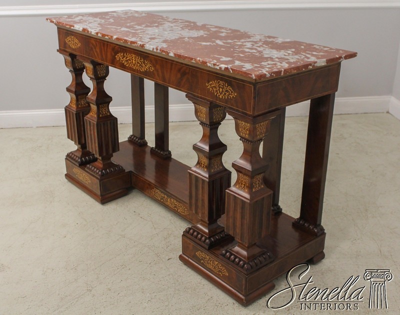 58799/00: Pair Antique Charles X Inlaid Mahogany Marble Console Tables gallery
