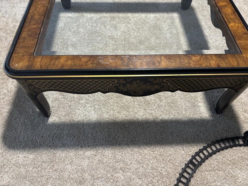 Drexel Heritage Et Cetera Glass Top Black Lacquered/Gold Coffee Table 36” X 36” gallery