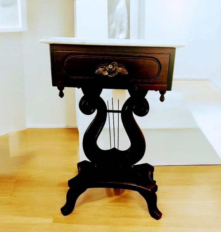 Vintage Victorian Style Lyre-Harp Mahogany Italian table. gallery