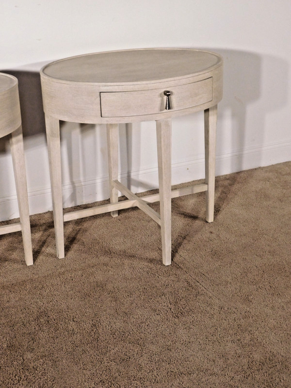 Pair Bernhardt EAST HAMPTON Cerused Linen Finish Oval End Tables Nightstands gallery