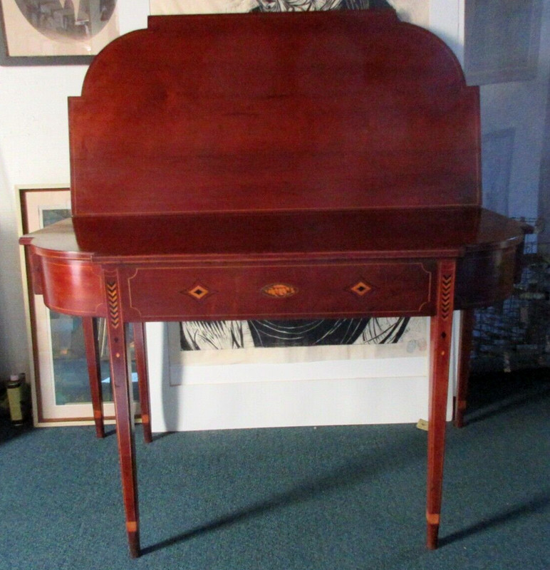 YES A 48″ WIDE LARGE ANTIQUE AMERICAN FEDERAL INLAID CHERRY CARD TABLE RARE SIZE