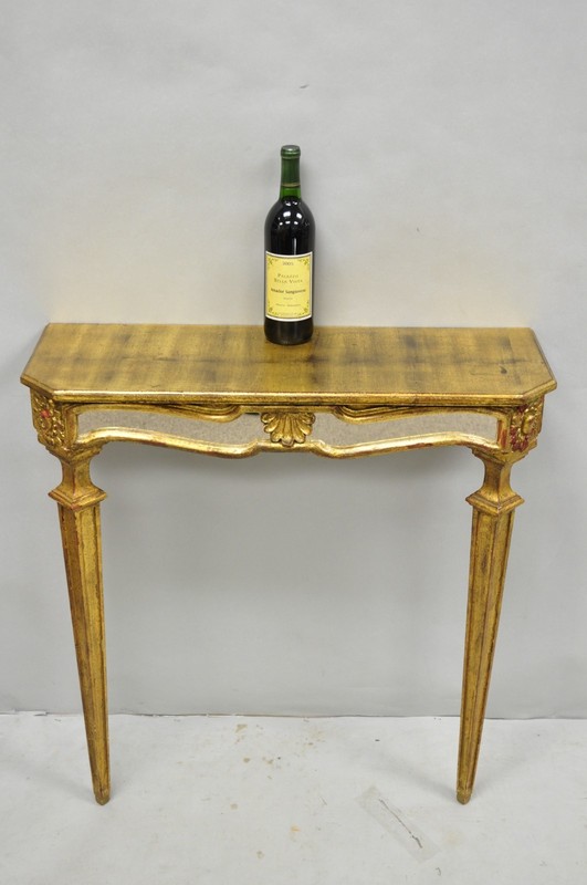 Vintage Italian Venetian Hollywood Regency Gold Gilt Small Wall Console Table gallery