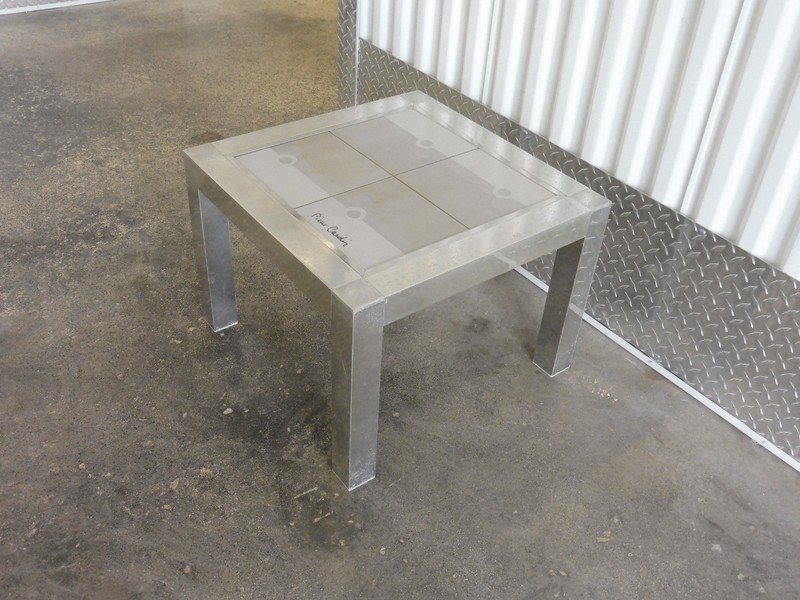 70'S SIGNED PIERRE CARDIN ALUMINUM TILE TOP SIDE TABLE W MOD DESIGN gallery