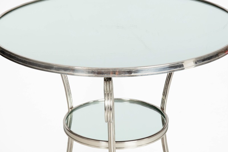 Modernist Chromed and Mirrored Gueridon Side Table in Neoclassical Style gallery