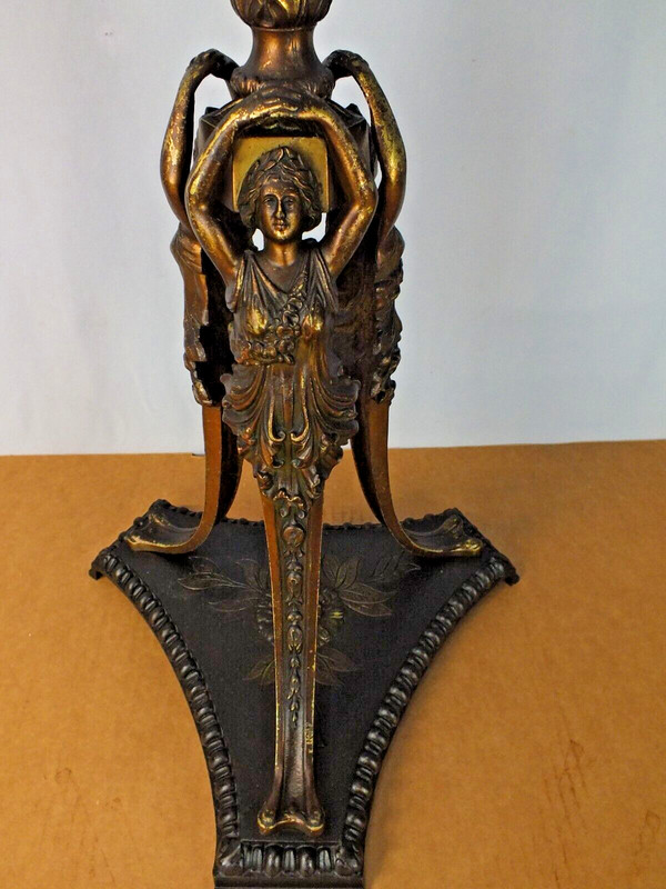 Neoclassical Marble Top Stand Table Bronze Brass with Cast Iron Polychrome Base gallery