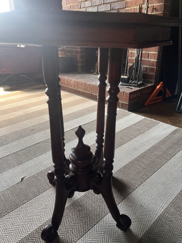 Victorian Antique Octagonal Wood Accent Table with Carved Base and Ornate Legs gallery