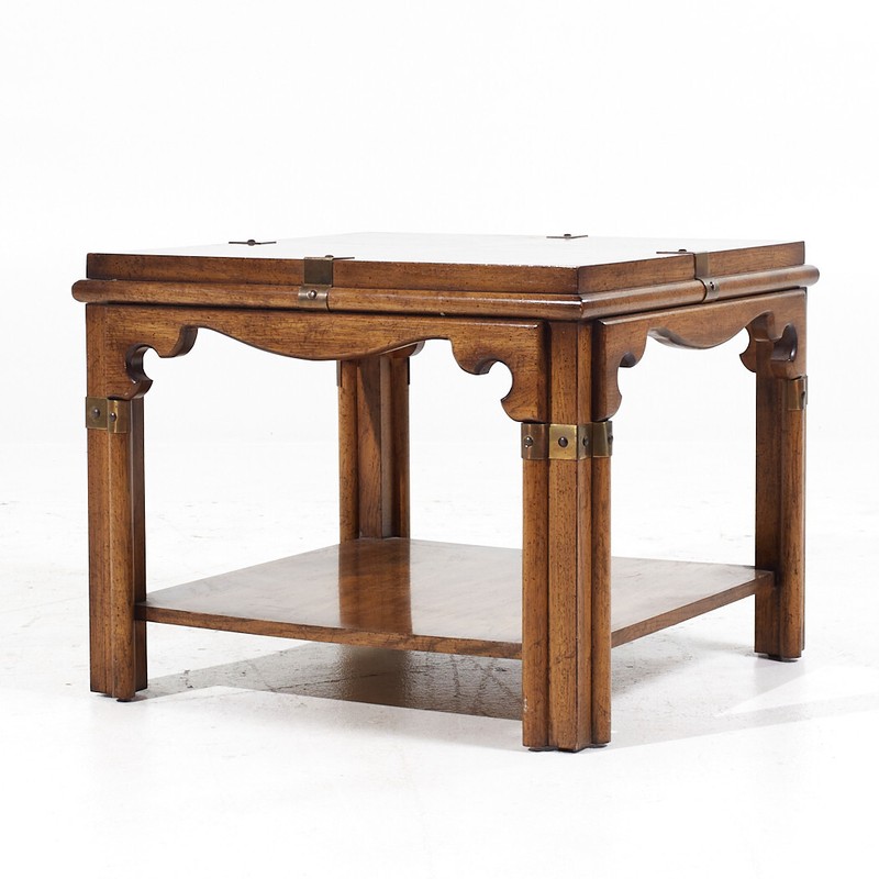 Drexel Contemporary Brass and Walnut Square Side End Table gallery