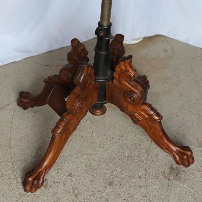 Antique Victorian Walnut Rotary, Adjustable, Sliding Top, Folding Table patented gallery
