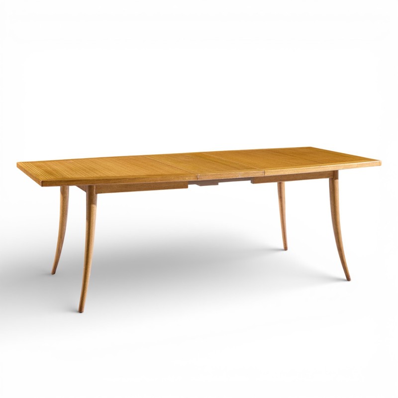 Harvey Probber Mid Century Bleached Mahogany Saber Leg Dining Table with 1 Leaf
