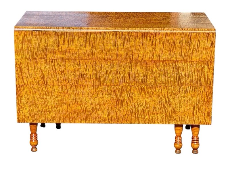 Antique Federal Tiger Maple Dropleaf Dining Table with Full Drawer - Exceptional