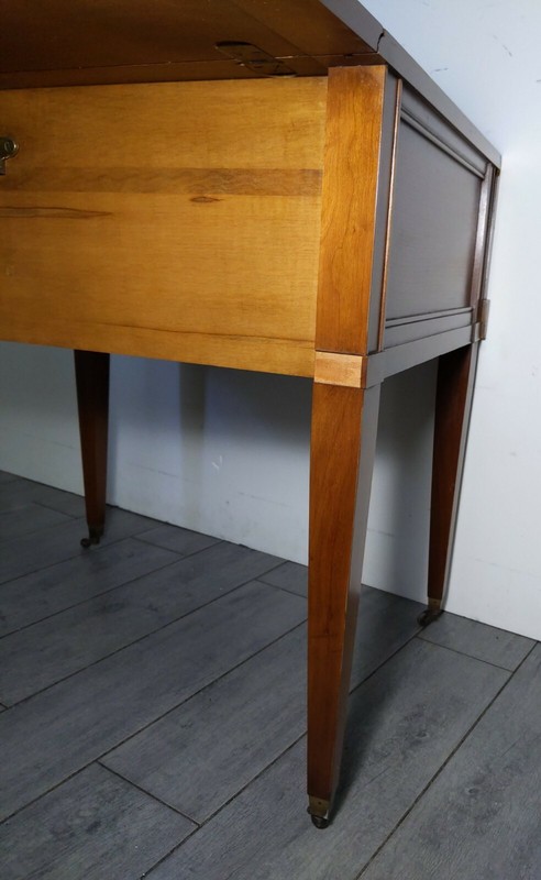 Vintage Mid Century Drop Leaf Rolling Wood Table Nelsonized Drawer Brass Feet gallery