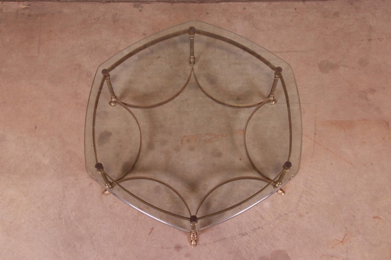Labarge Hollywood Regency Brass and Glass Hooved Feet Cocktail Table, Circa 1960 gallery