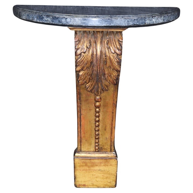Gilded Fine Carved Italian Faux Painted Marble Top Wall Mounted Console Table