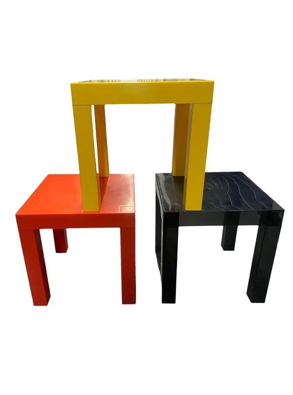 Mid Century Multi Color Plastic Parsons Tables – a Set of 3 Snack Tables