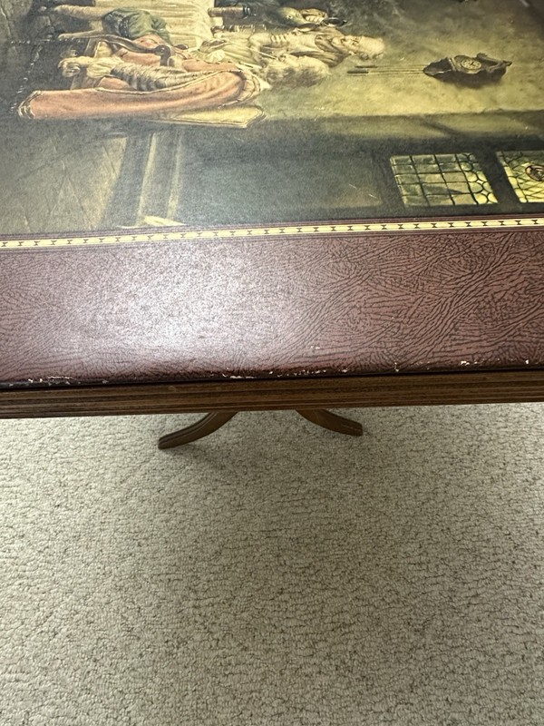 Antique Folding Card Table Tavern Scene Wood Game Table 1930s Vintage gallery