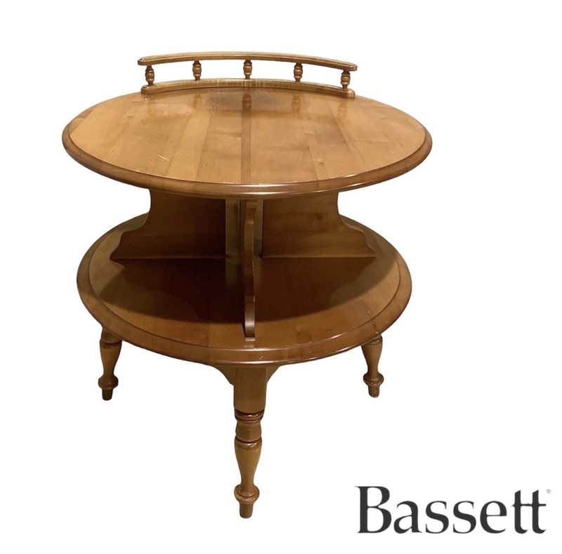 VTG MCM Bassett Furniture Solid Maple Round 2 Tier End/Accent Table 25” Diameter