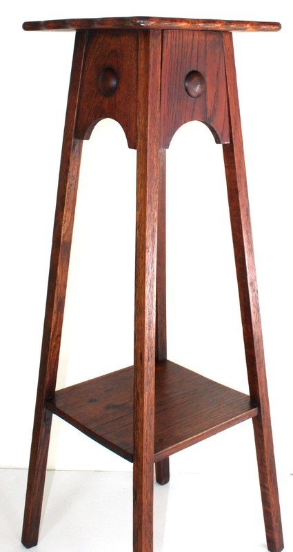 ANTIQUE ARTS AND CRAFTS OAK TABLE PEDESTAL PLANT STAND MINIMALIST TORCHERE 1900′