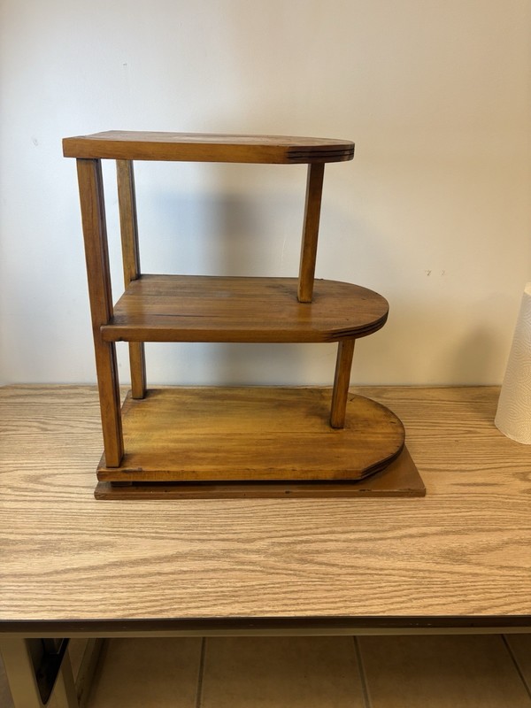 Vintage Art Deco Style Solid Wood Three Tiered Step End Table Stand