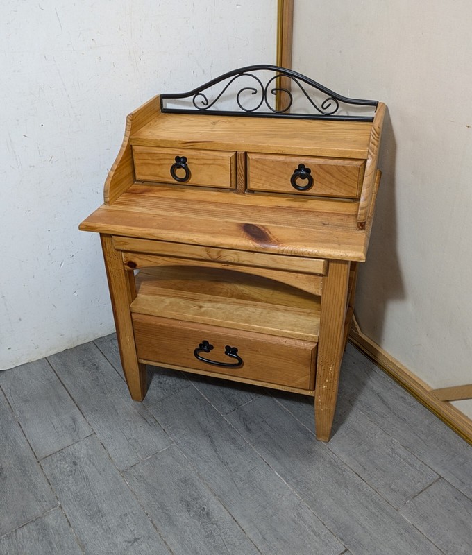 Vintage Rustic Farmhouse Country Pine Wood Petite Desk Kitchen Table w Drawers