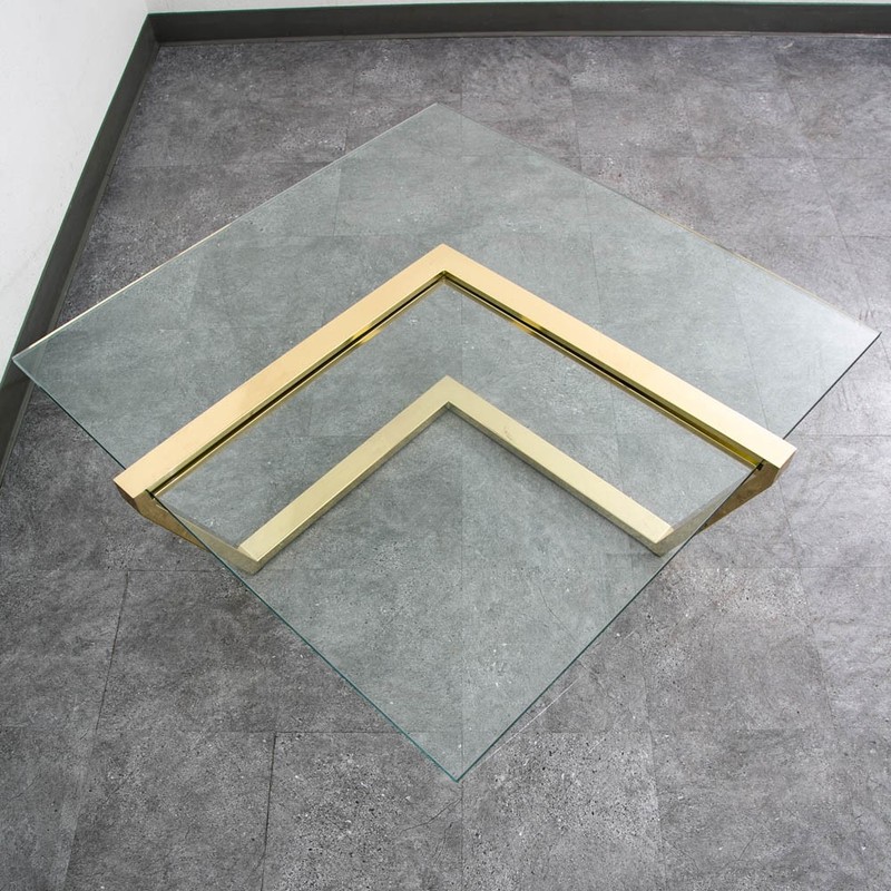Mid Century Modern Coffee Table Square Large Brass Gold Glass 80s Vintage Mcm gallery