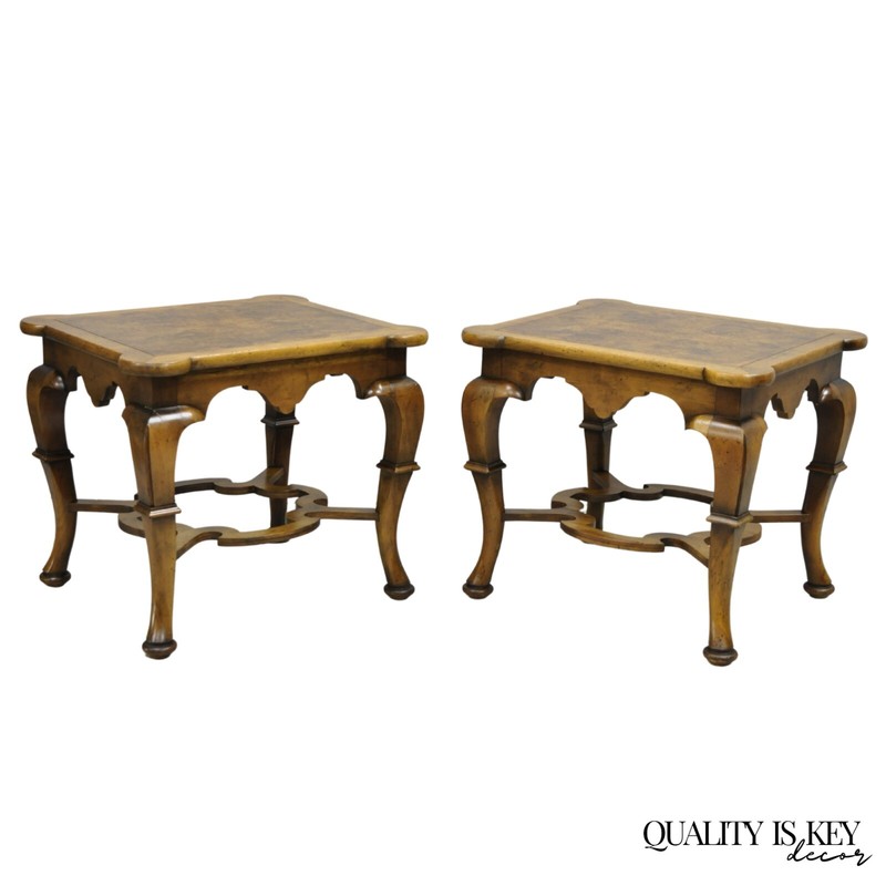 Vintage Baker Regency Style Burlwood Walnut Low Side End Tables – a Pair