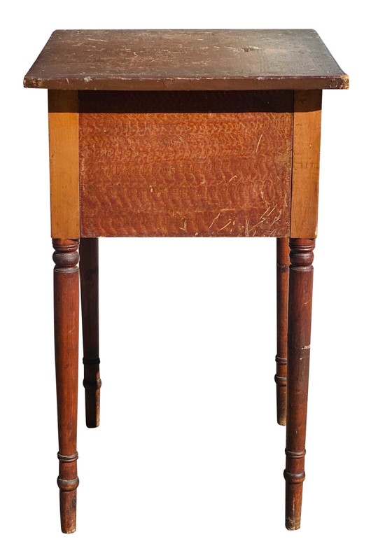 IMPORTANT ANTIQUE FEDERAL PERIOD VERMONT GRAIN PAINTED WORK TABLE / NIGHTSTAND gallery