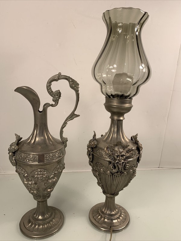 VINTAGE TABLE Lamp Vase Urn Set 18" w/ Glass Top; Home Decor SEE PHOTOS