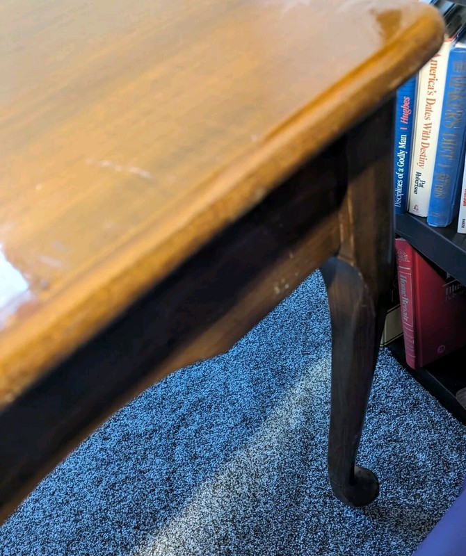 Vtg Solid Wood Dining Room Table -Med Dark Finish-Cabriole Legs-Wood Roller Feet gallery