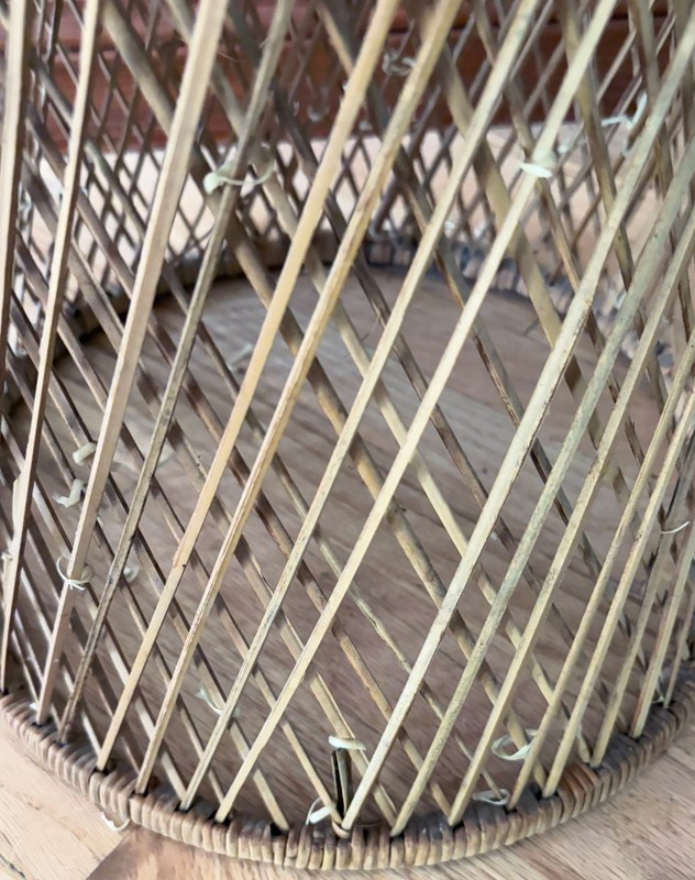 Vintage 1970s Smoked Glass Round End Table with Wicker Rattan Drum Base gallery