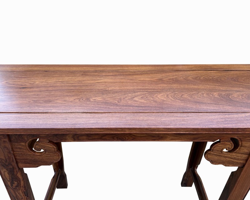Chinese Brown Natural Wood Point Edge RuYi Apron Altar Console Table cs7730 gallery
