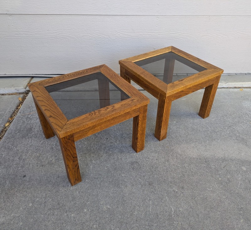 PAIR of Vintage Mid Century Modern Rustic Mission Solid Oak Wood Side Table A36