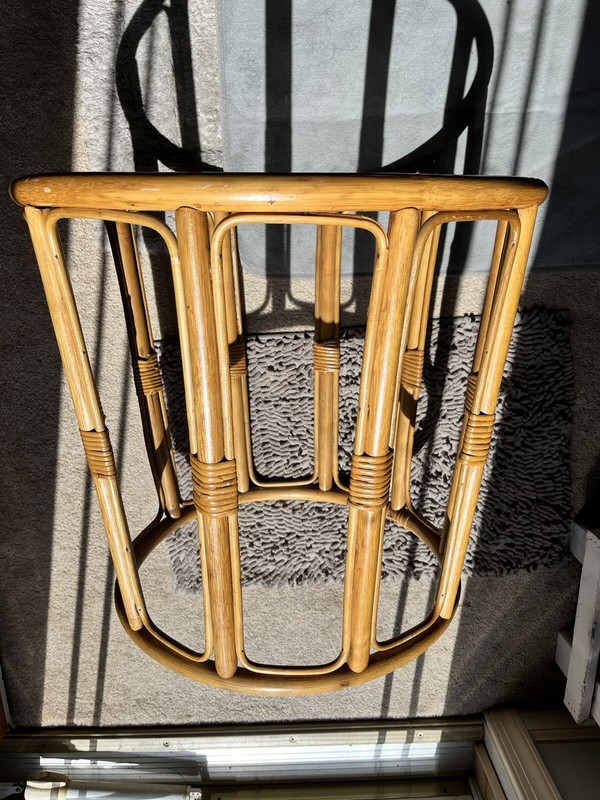 Vintage Glass Top Dining Table with Rattan Pedestal Base gallery