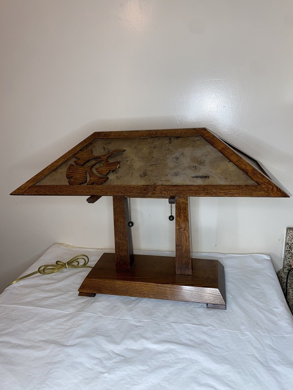 Mission Arts & Crafts Style Quarter Sawn Oak Double Pedestal Table Lamp Mica