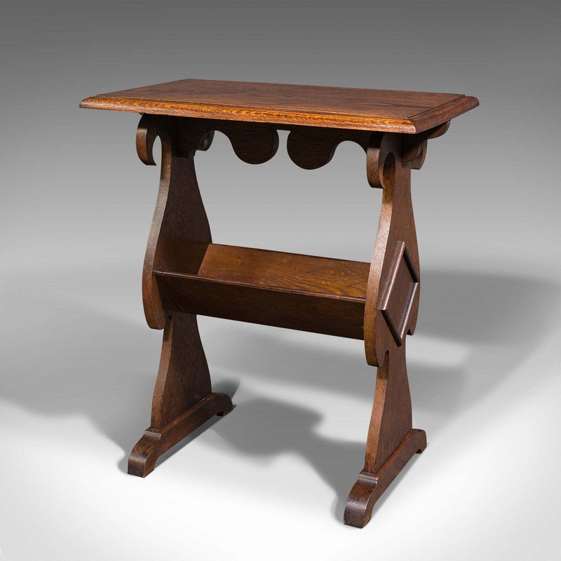 Antique Reader's Stand, English, Oak, Side Table, Book Trough, Edwardian, C.1910 gallery