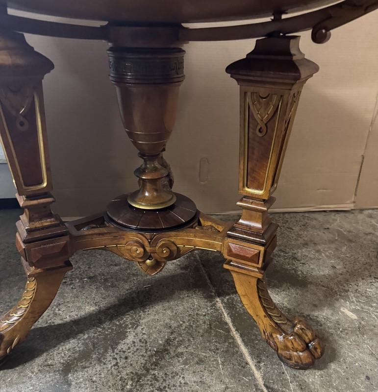 RENAISSANCE RARE ICISED MARBLE TOP WALNUT TABLE, ATTR. HERTER gallery