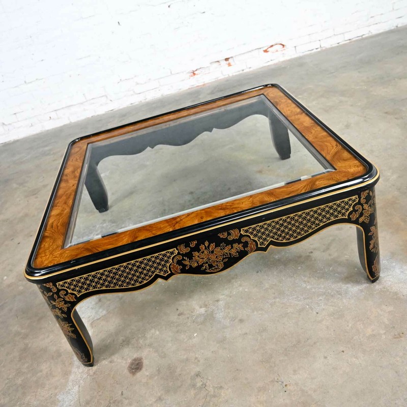 Drexel Heritage ET Cetera Collection Chinoiserie Black Gold Burl Coffee Table gallery