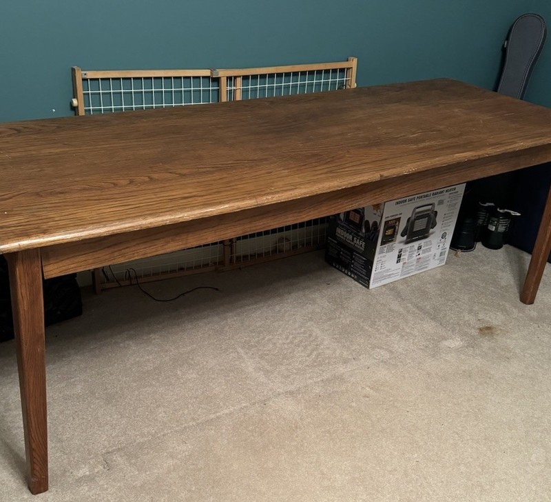 100 Year Old Solid Oak Table. 30 x 84 x 29 Inches. Beautiful Top. Good Quality gallery