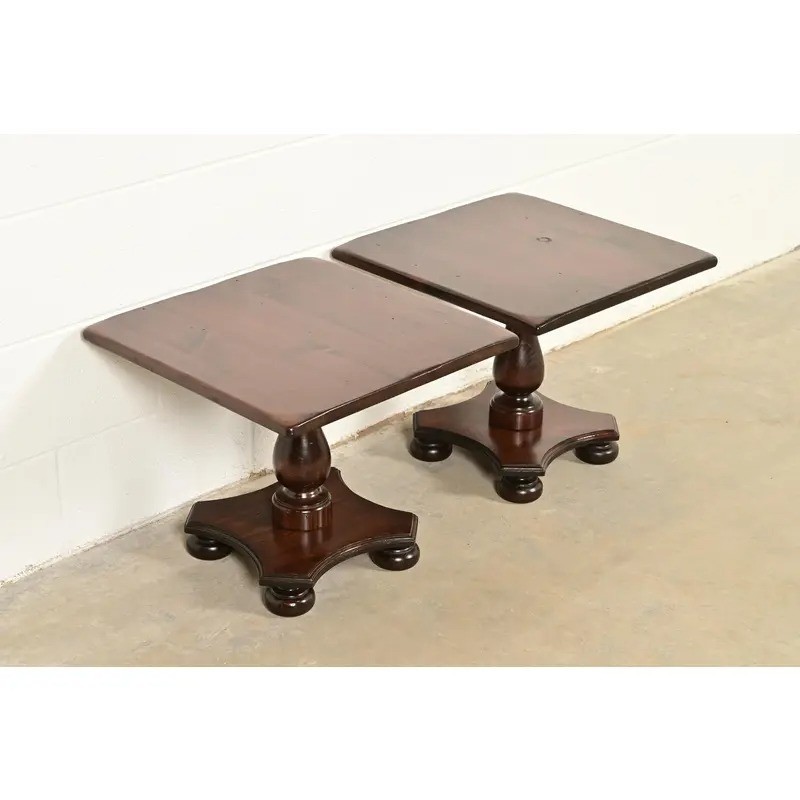 Ethan Allen Early American Solid Pine Pedestal Side Tables, Pair gallery
