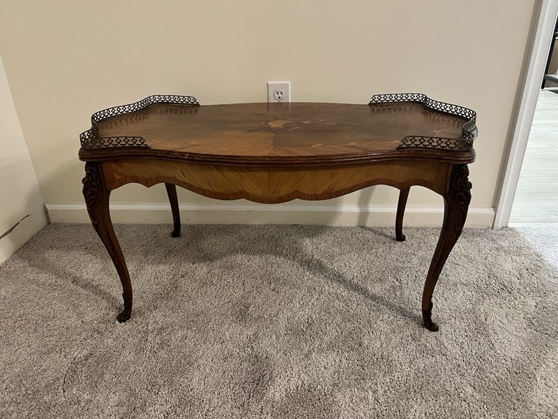 Vintage Louis XV Style Coffee Table Wood with Inlay