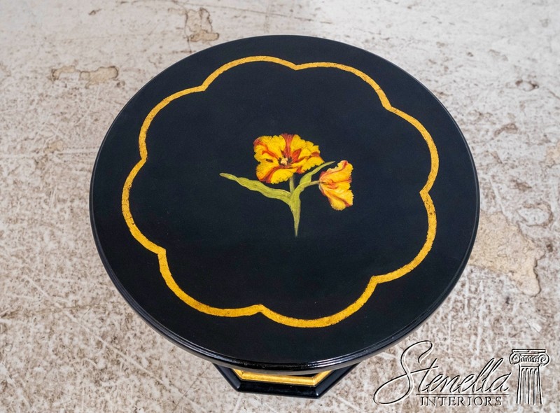 70373: Small Black & Gold Italian Style Floral Paint Decorated Pedestal Table gallery