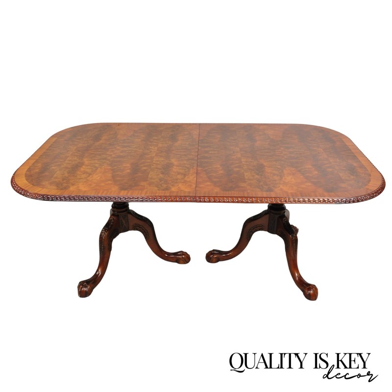 Chippendale Style Flame Mahogany Ball and Claw Dining Room Table w/ 2 Leaves
