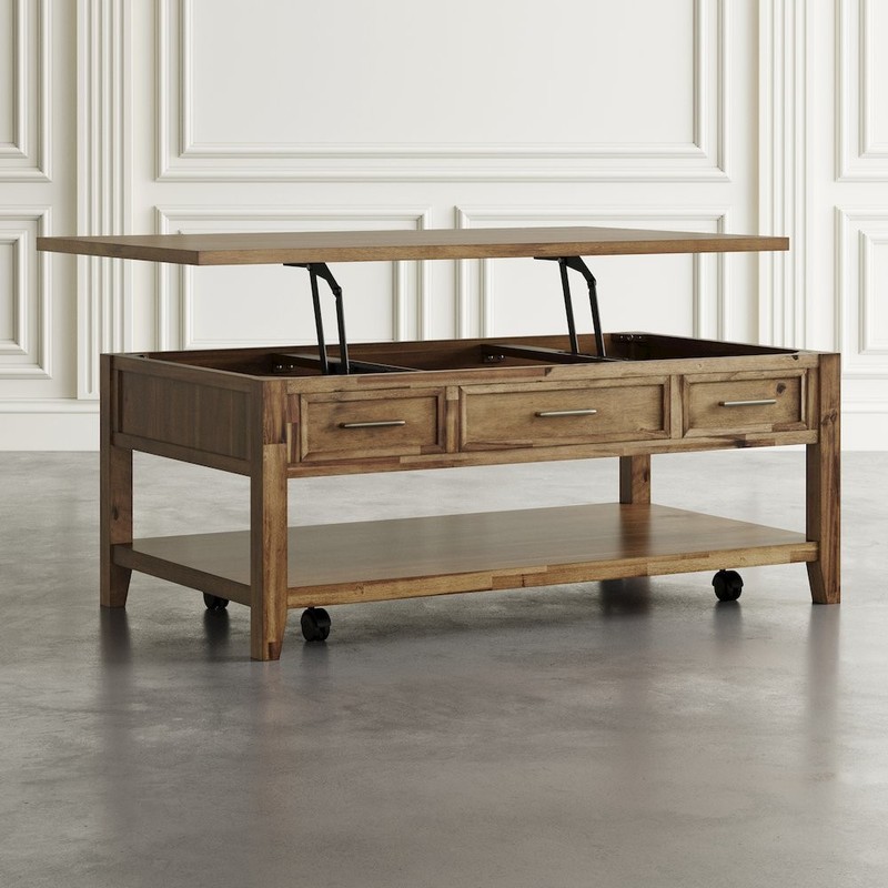 Claremont Transitional Rustic Wood Lift-Top Coffee Table with Wheels gallery