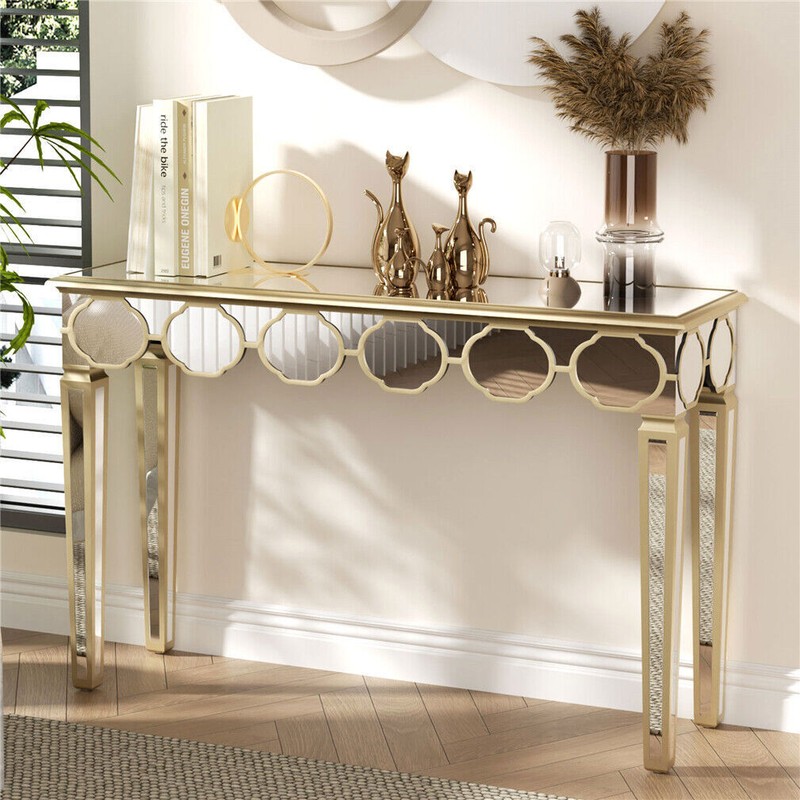 Mirrored Console Table Narrow Silver Entryway Sofa Table for Home Office Storage gallery