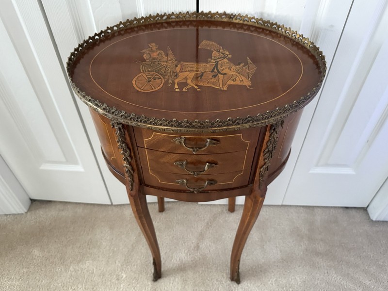 Antique 1920s Louis XV French Walnut Marquetry Side Table w/Ormolu Bronze D'or gallery