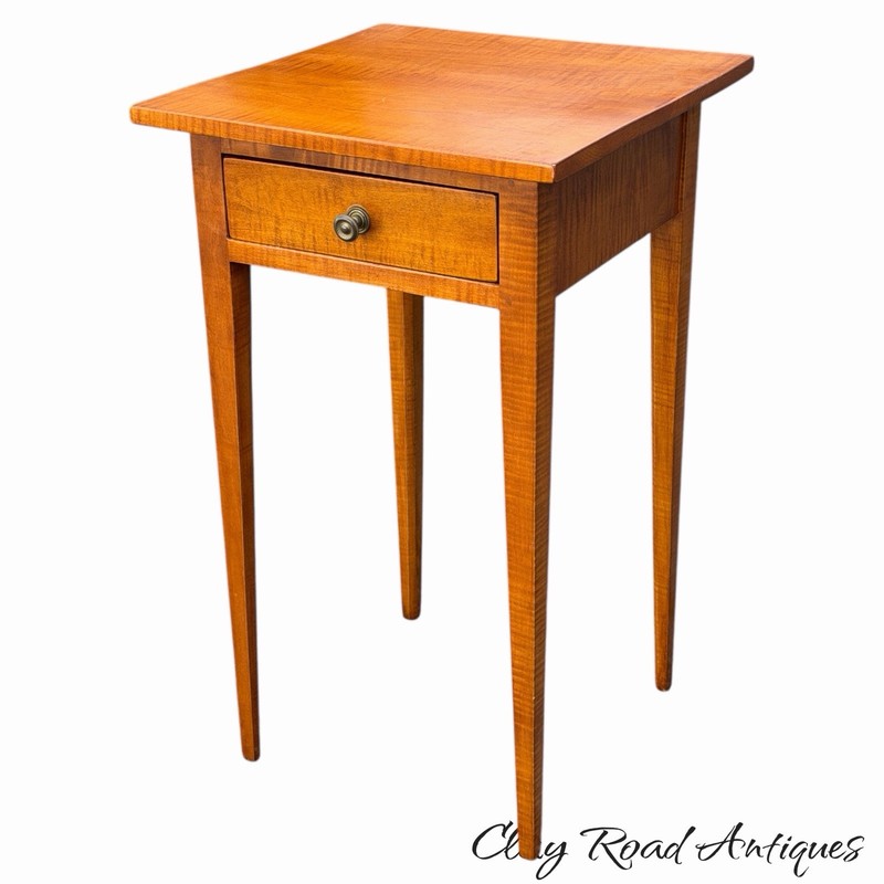 antique style solid tiger maple 1 drawer stand table night work country clean