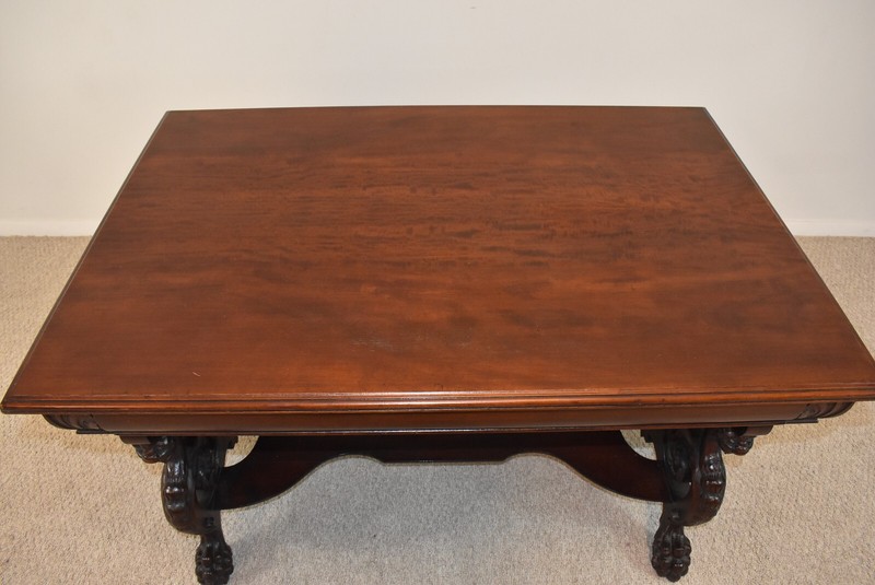 Antique Mahogany Library Table Gargoyle Detaied Base Paw Feet Circa 1890's gallery