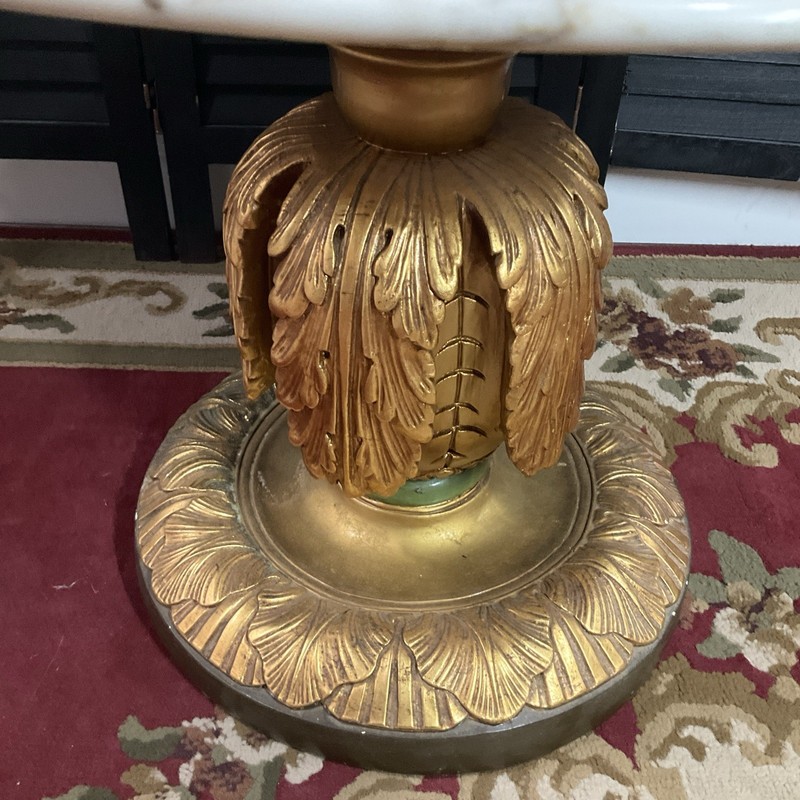 Marble Top Accent Table Gold Gilt Pedestal Base Hollywood Regency Side Neoclassi gallery