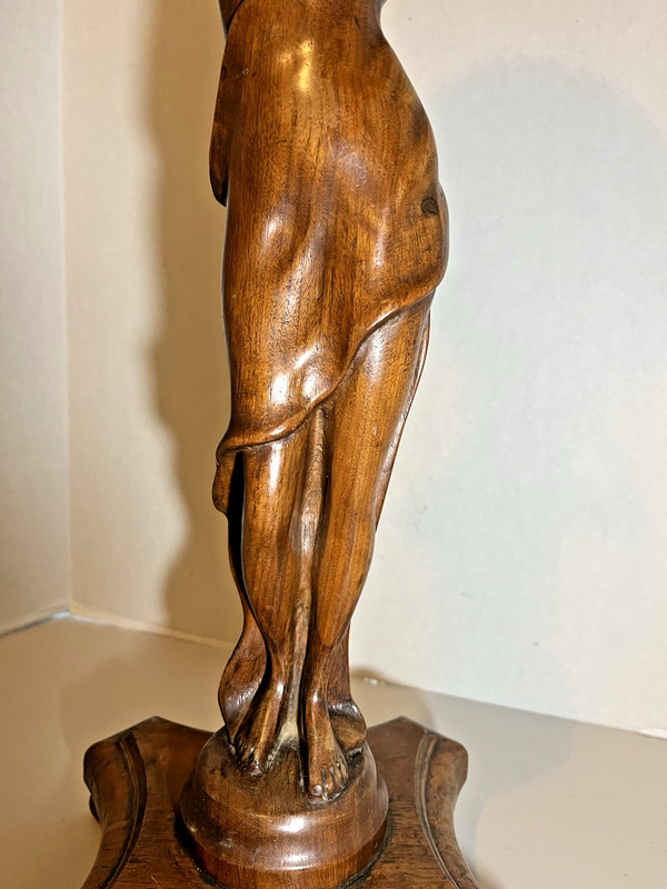 Art Nouveau Deco Figural Woman Wood Carved Pedestal Ashtray Smoking Plant Stand gallery