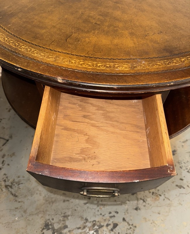 Regency Style Mahogany Rotating Drum Tooled Leather Rent Table – EIGHT DRAWERS gallery