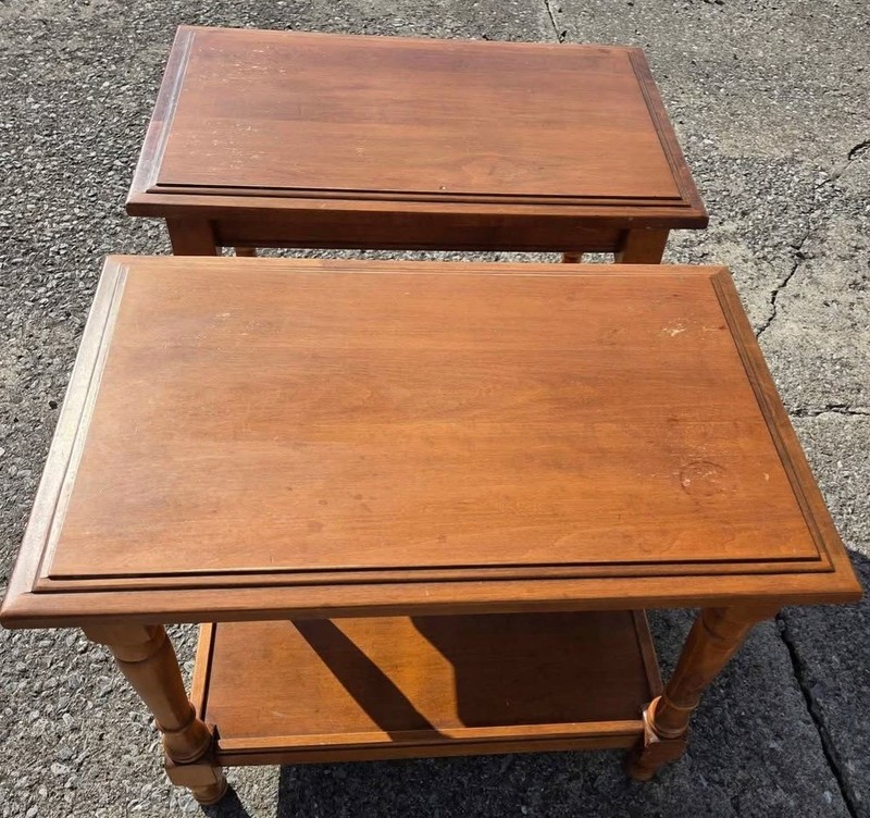 Matching Pair of Sprague & Carleton Vintage Rock Maple End Tables gallery